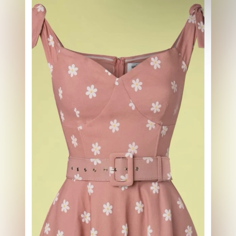 Unique Vintage 50s Prairie Daisy Swing Dress in Powder Pink, Size Large, NWT! - Picture 6 of 16